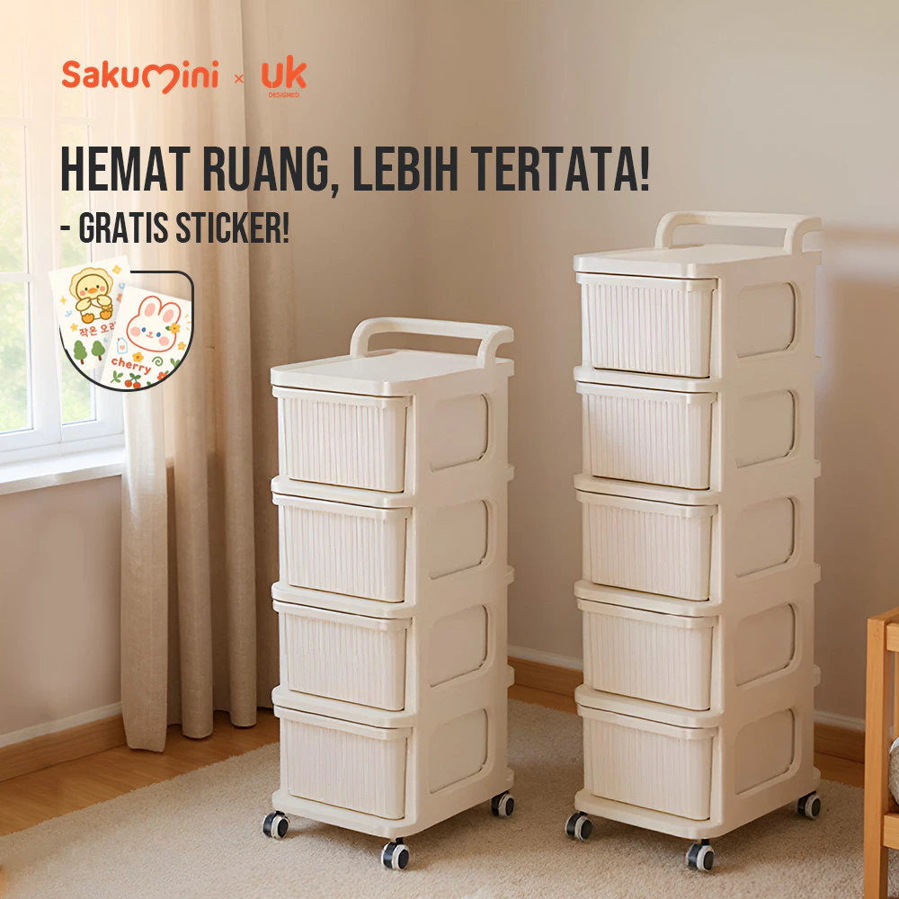 Sakumini Rolling Drawer Storage Box Lemari Pakaian Kotak Penyimpanan Laci Plastik Kabinet Susun Serb