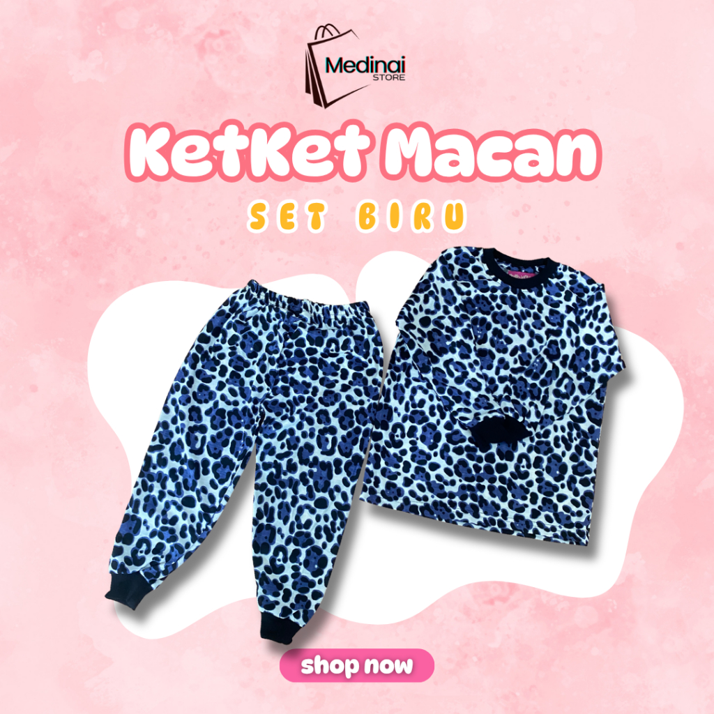 KETKET MACAN - Satu Set Baju Anak Motif Macan Biru 100% Bahan Cutton Adem dan Nyaman