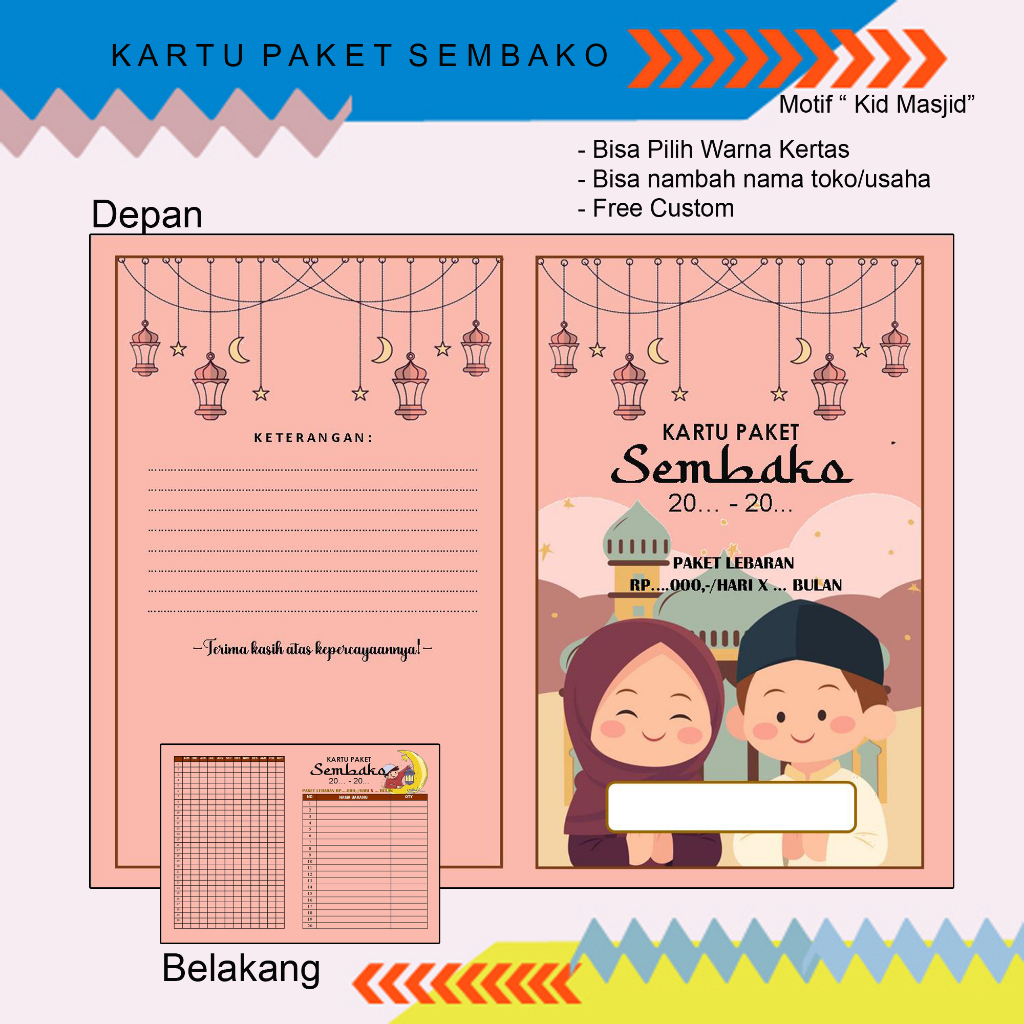 

ES88 KARTU PAKET SEMBAKO LEBARAN MOTIF KID MASJID UK 21,6X16,5CM CETAK BOLAK BALIK LIPAT 2