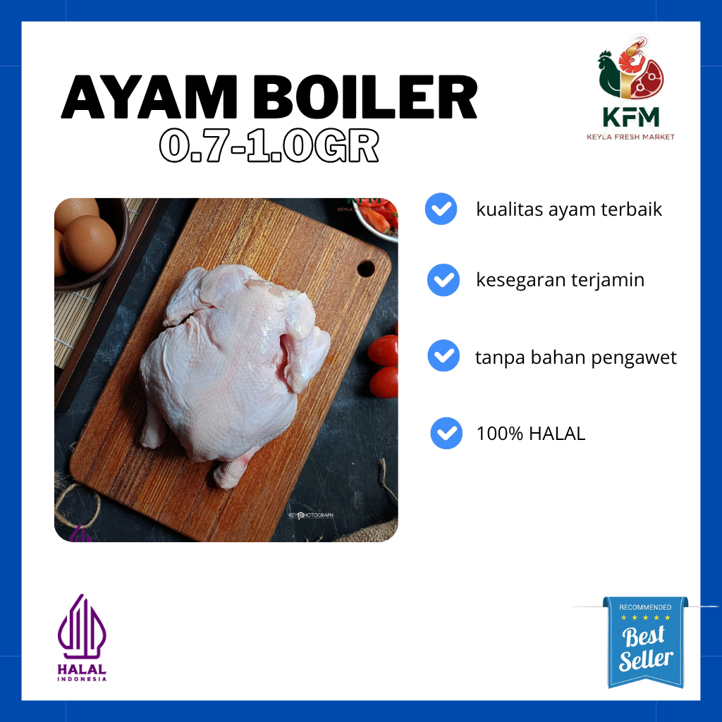 

[KFM] Ayam Broiler Karkas 0.7 - 1.0 gram / Whole Chicken Beku Frozen Termurah