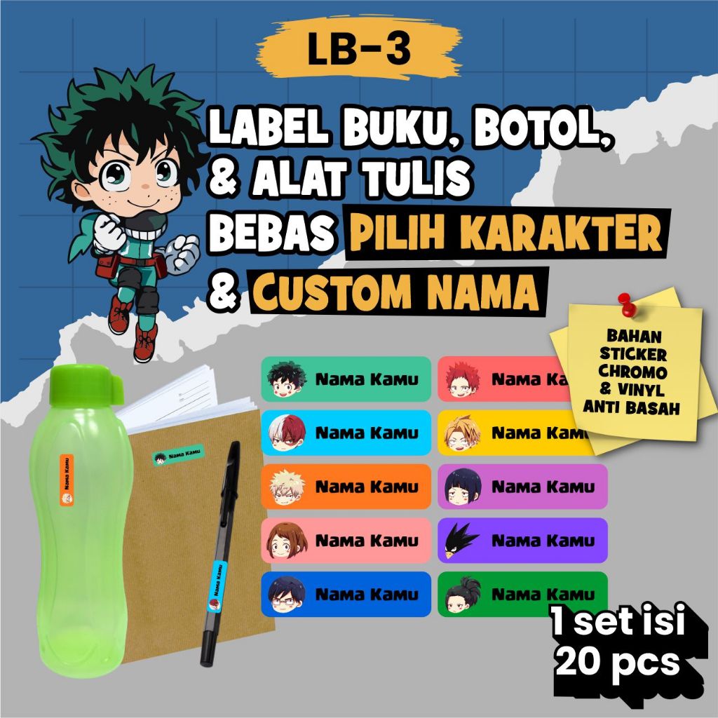 

Stiker Tempel Label Nama Buku Anak Karakter Anime My Hero Academia Isi 20pcs LB3