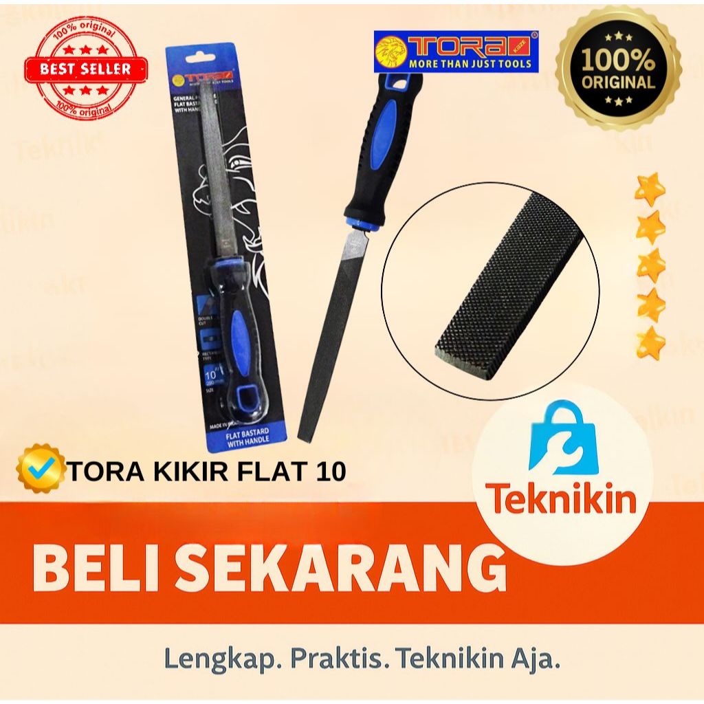 TORA Kikir Flat Kasar Gagang Karet 10 Inch - Kikir Besi - INDIA