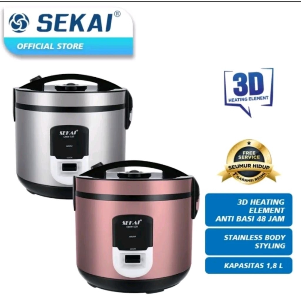 Rice Cooker Sekai 1.8L CMW-520 | Magic com CMW520 3in1 stainles body