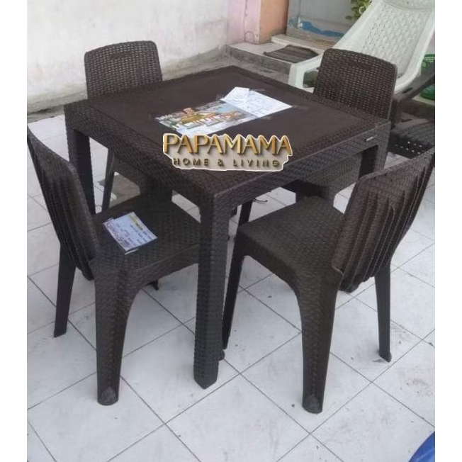 Set Meja Makan Plastik Napolly 4 Kursi - Meja Makan Segi Minimalis Uk.80cm