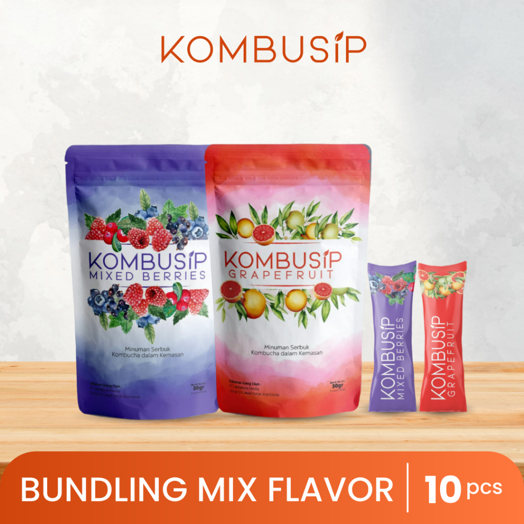 

Kombusip Teh Kombucha Mix Flavor Berries Grapefruit Minuman Teh Serbuk 10 Sachet