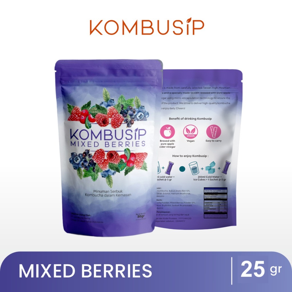 

Kombusip Mixed Berries Minuman Teh Serbuk Sehat 1 Pack isi 10 Sachet