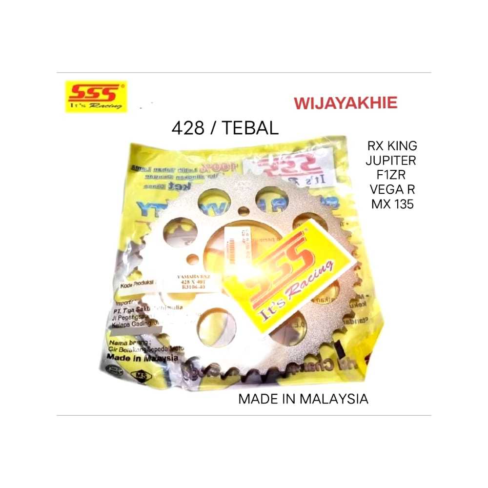 Gir Belakang SSS / TK RACING 428 RX KING / JUPITER / MX / F1Z-R / VEGA Ukuran   30 / 31 / 32 BLACK /