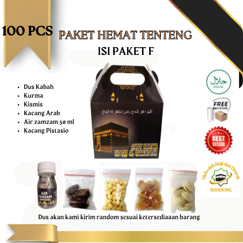 

Oleh Oleh Haji/Umroh 100 pcs Paket G Dus teng teng, Botol+Air zam zam, Kurma, Kacang Arab, Kismis, pistasio