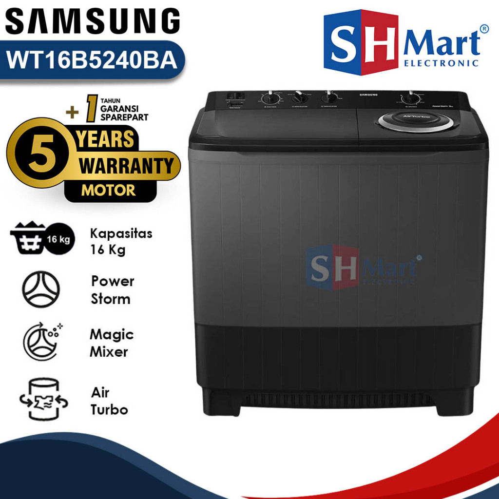 MESIN CUCI 2 TABUNG SAMSUNG 16 KG WT16B5240BA / WT16 GARANSI RESMI (MEDAN)