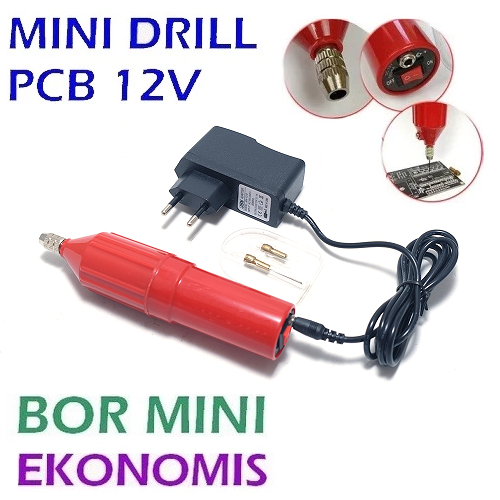 Paket Mini Drill Siap Pakai DC 12V 8000-15000 Rpm + Adaptor 1A Bor mini PCB