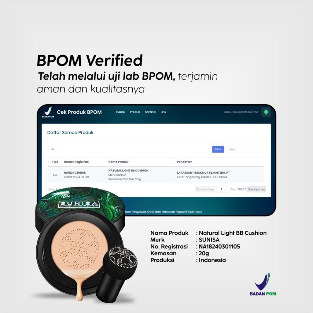 [BPOM] SUNISA CUSHION ORIGINAL TERVERIFIKASI BPOM