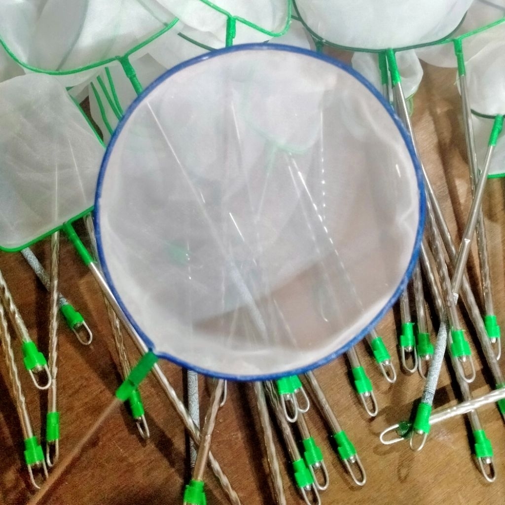 Serokan Ikan Hias Gagang STAINLESS BULAT 10CM Saringan Ikan Cupang Kutu Air Kutir Jentik Artemia Dap