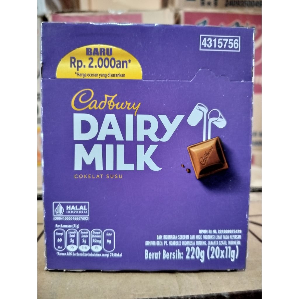 

Cadbury Dairy Milk Cokelat Susu ( 1 Kotak isi 20 Pcs )