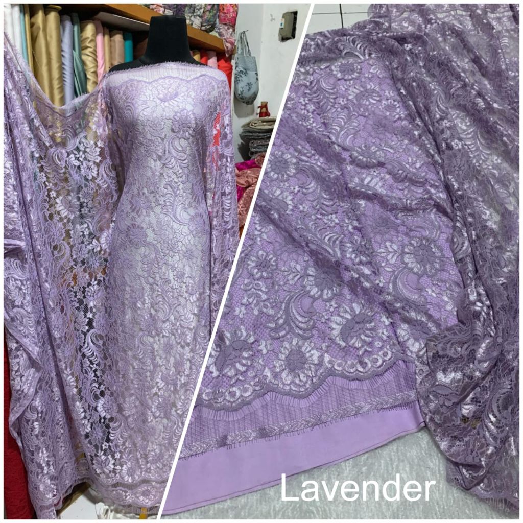 BAKAL KEBAYA BRUKAT SEMI PRANCIS GLOSSY PREMIUM BAHAN KAIN BROKAT LACE SEMI FRANCIS KATUN HALUS/BAHA