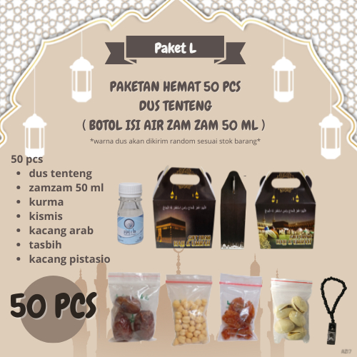 

paketan hemat tasbih+pistasio teng teng untuk oleh oleh haji/umroh 50pcs (botol isi air zam zam 50 ml)