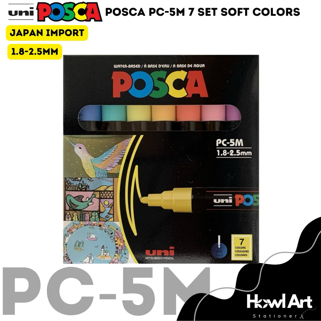 

UNI POSCA PC‑5M Medium Soft Colors Set 7 Warna Pastel 1.8 - 2.5mm Japan Import