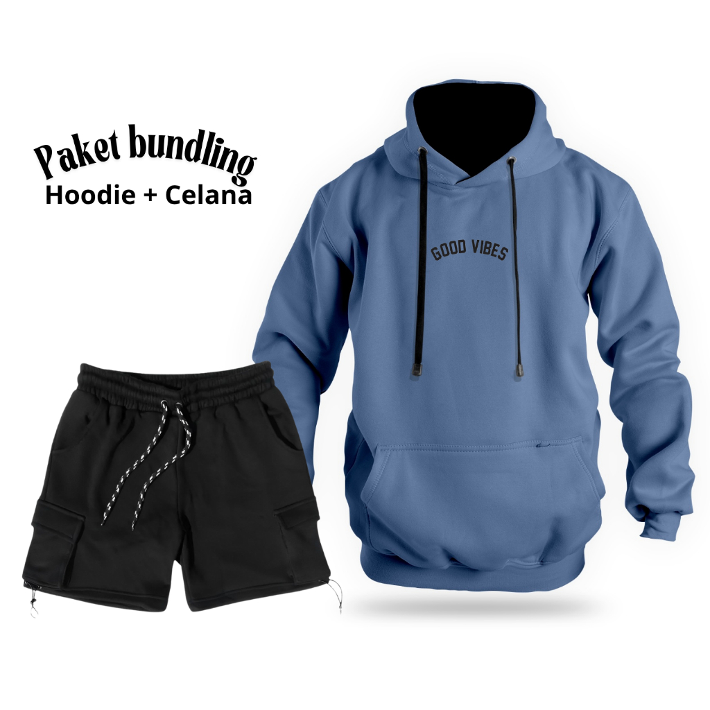 Hoodie Setelan Dan Celana Pendek Pria Wanita Distro Setelan Sweater Celana Cargo Bahan Fleece Tebal 