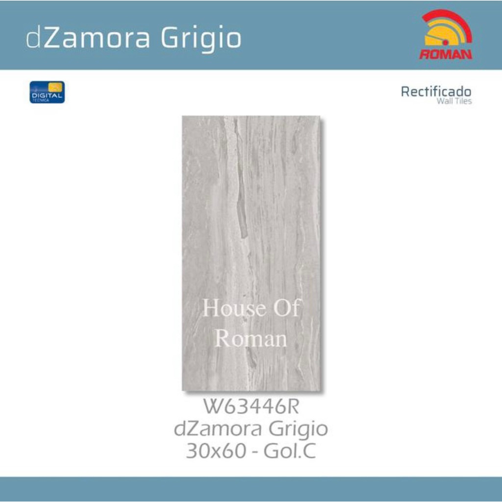 Roman Keramik 30x60 dZamora Perla W63445R/Keramik Dinding Kamar Mandi/Keramik Dapur Abu Mengilap