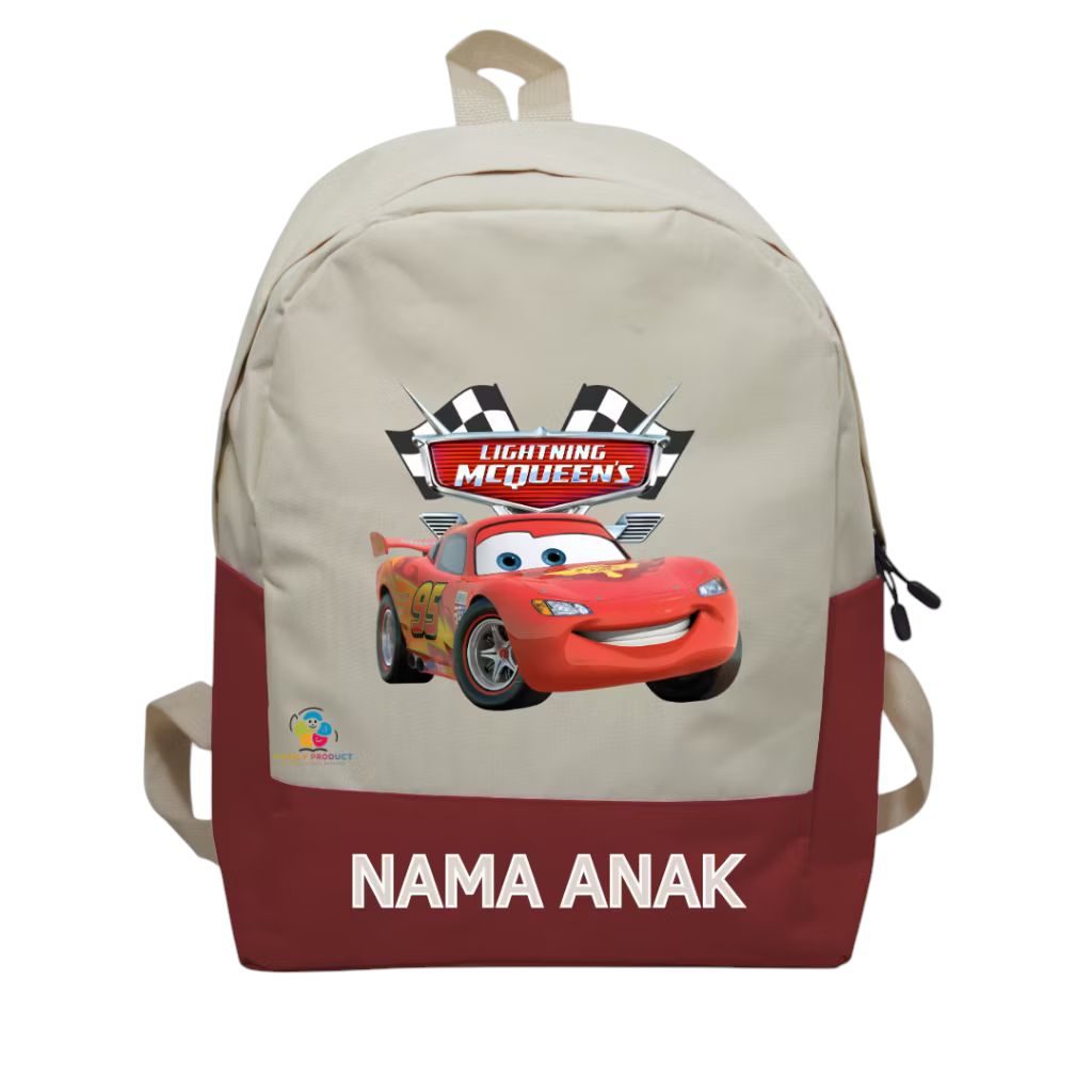 Tas Ransel Anak Sekolah Costum Mobil merah - Tas Ransel Sekolah TK SD Free Costum Nama