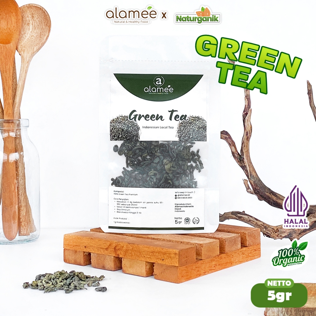 

ALAMEE Green Tea Teh Hijau Organic Kering Organik Greentea Minuman Herbal Premium 5gr Naturganik