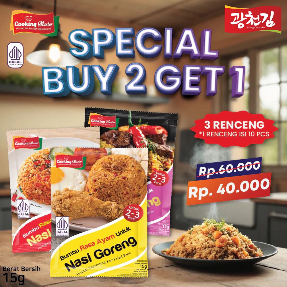 

(BELI 2 GRATIS 1) HALAL Bumbu Nasi Goreng Instan 15g (1 Renceng Isi 10 Sachet)