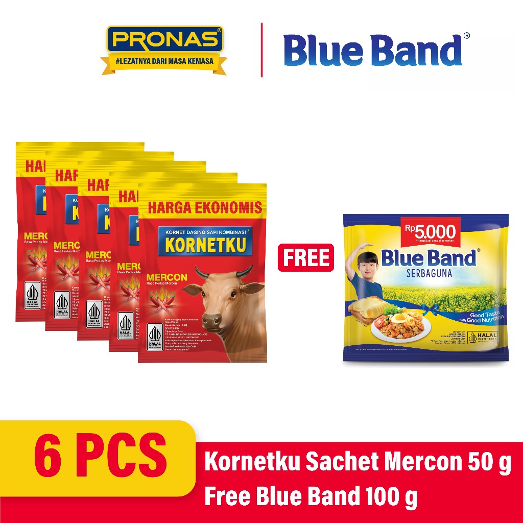 

[Pronas x Blue Band] KORNETKU Kornet Sapi Sachet Mercon 50 g Bundling 5 pcs Free Blue Band Serbaguna 100 g