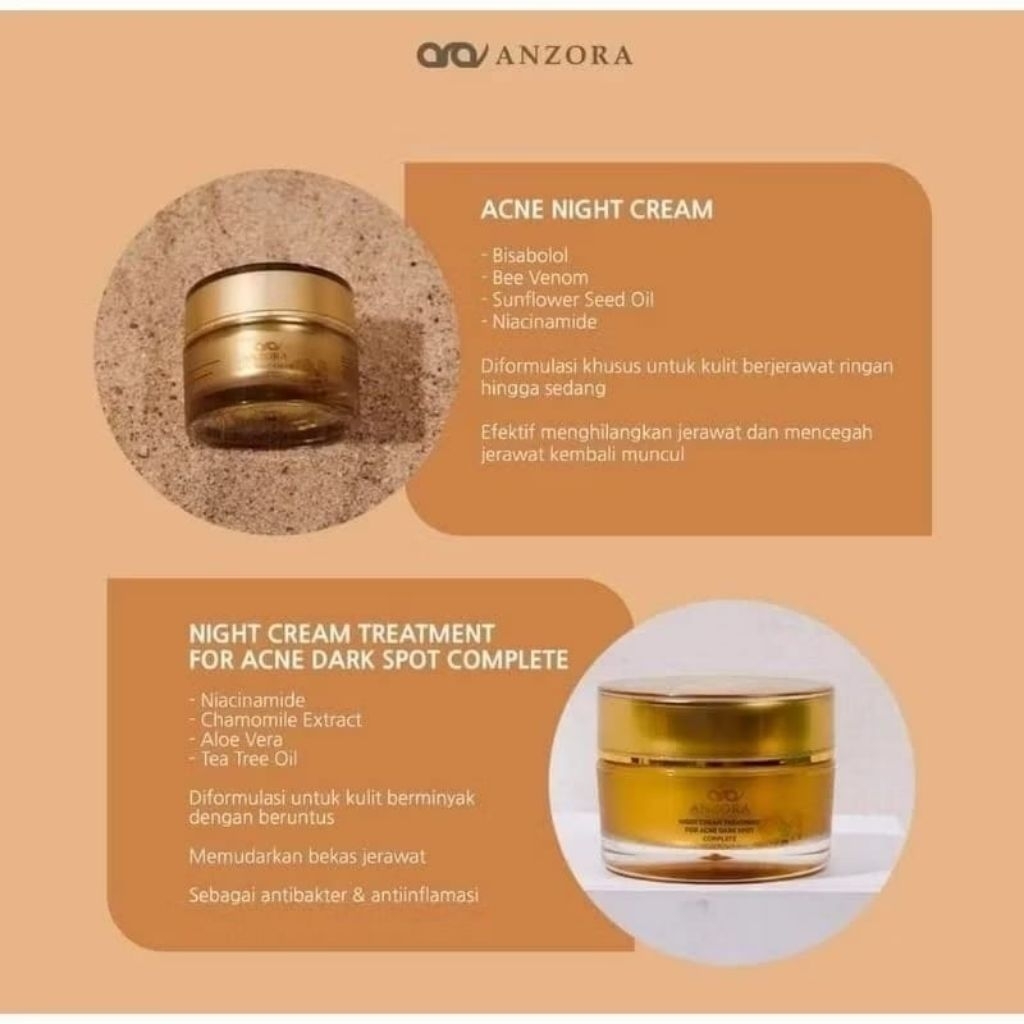 NIGHT CREAM ANZORA KLINIK DAN BPOM READY etalase ecer krim malam anzora paket acne dark spot dan pak