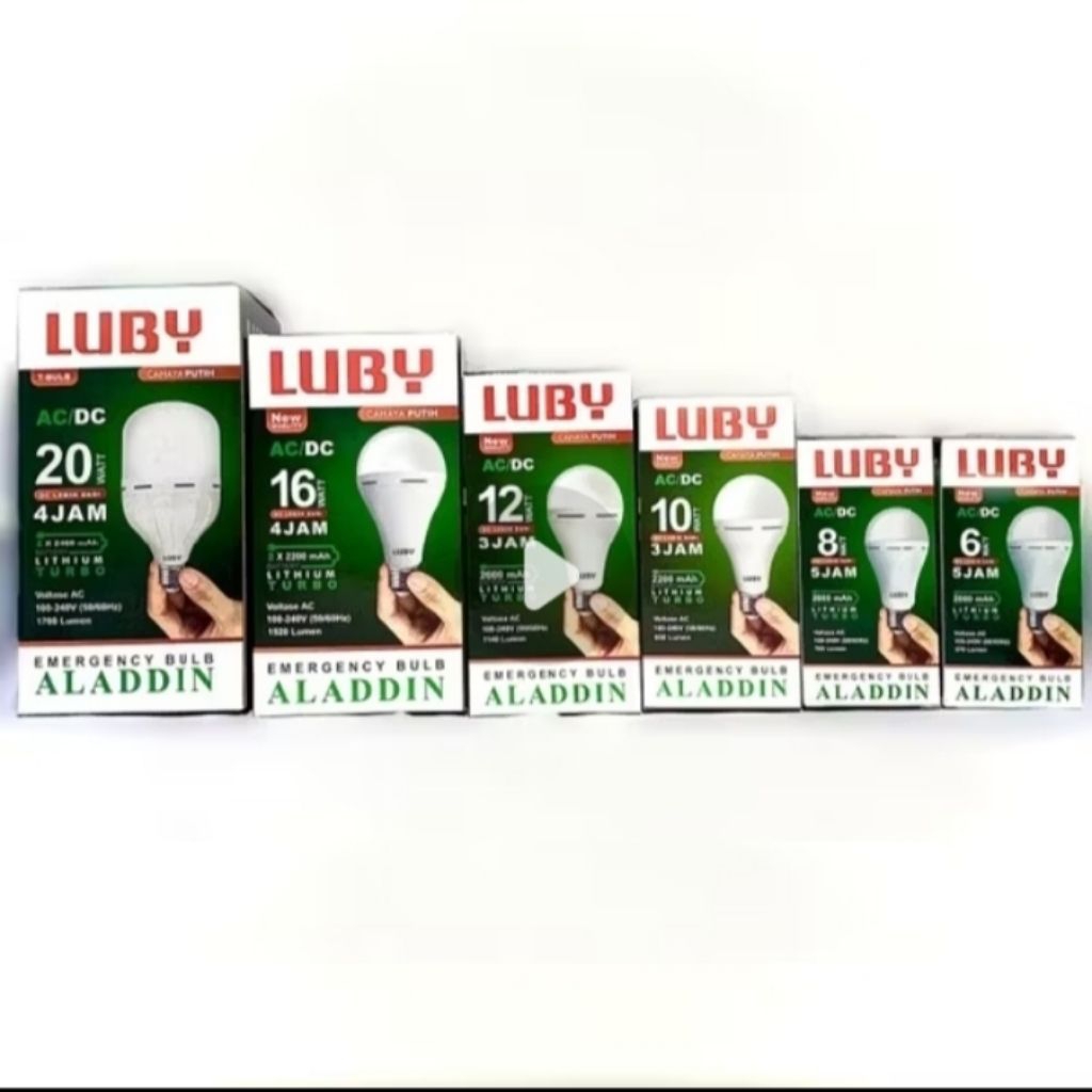 Lampu Emergency LED Luby Aladdin 6W 8W 10W 12W 16W 20W 28W AC DC Putih | 3-5 Jam Nyala