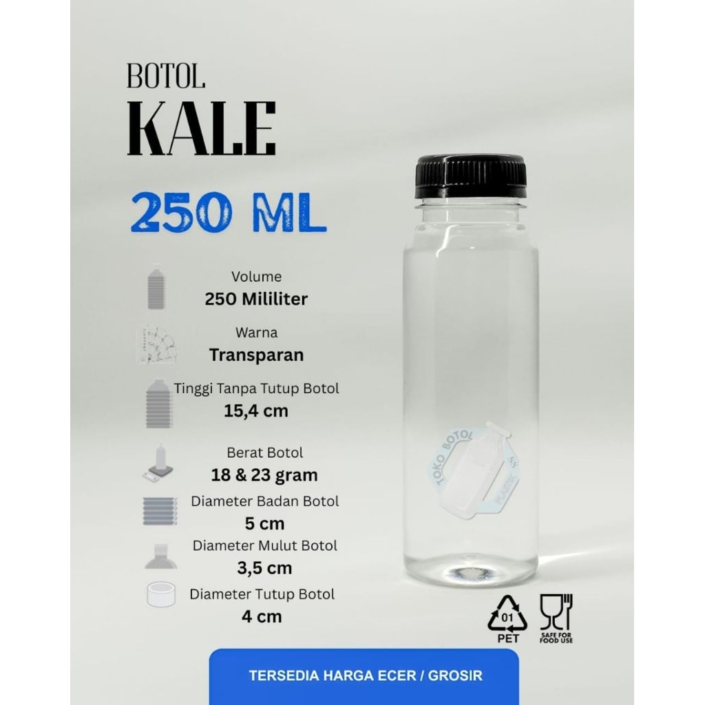 (KARGO 1 BAL ISI 100 )Botol Kale 250ML Plastik Tebal / Botol Plastik 250ML / Botol Plastik PET Tebal