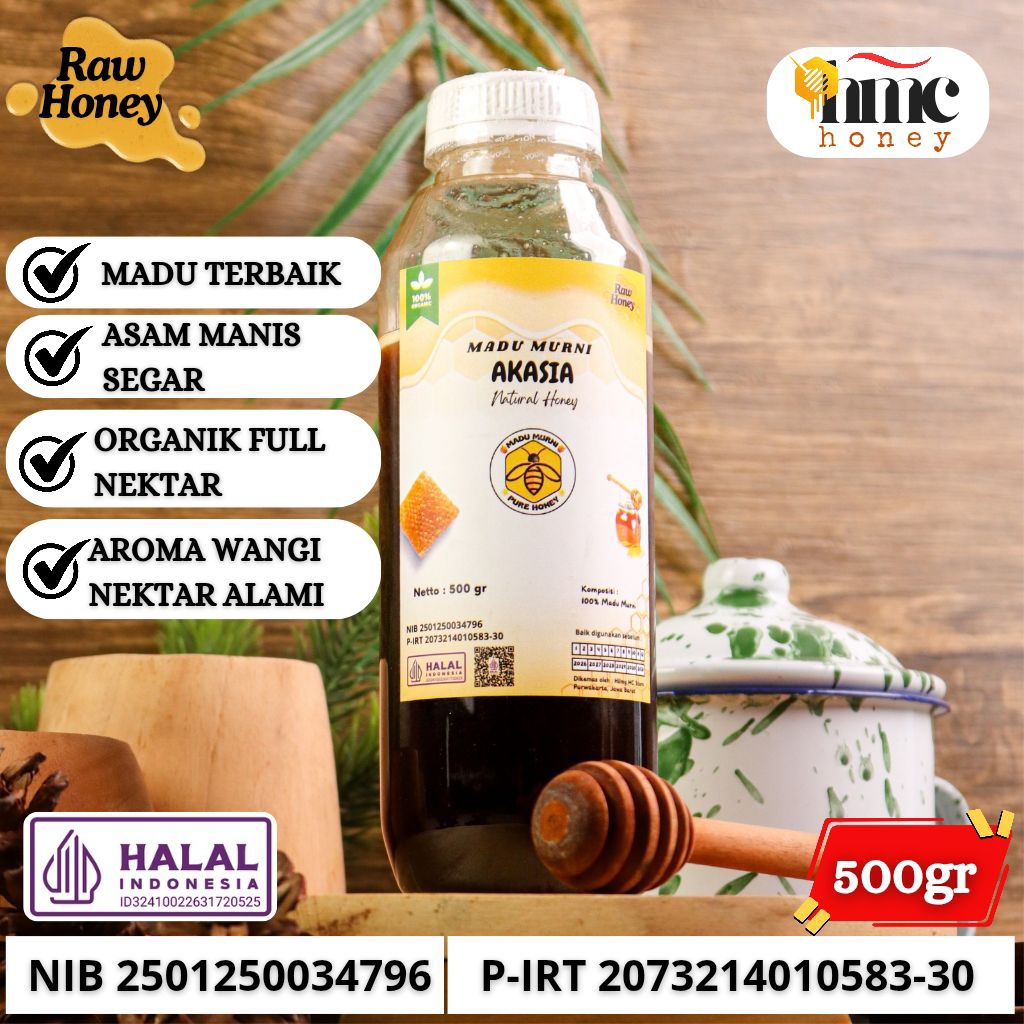 

HMC Madu Asli Nektar Akasia Super Raw Honey Meliefera Premium Full Nextar 100% Aroma Harum Murni 500gr 600gr
