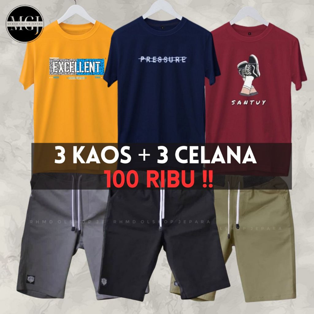Setelan Pria 100ribu Dapat 3 Kaos + 3 Celana Pendek