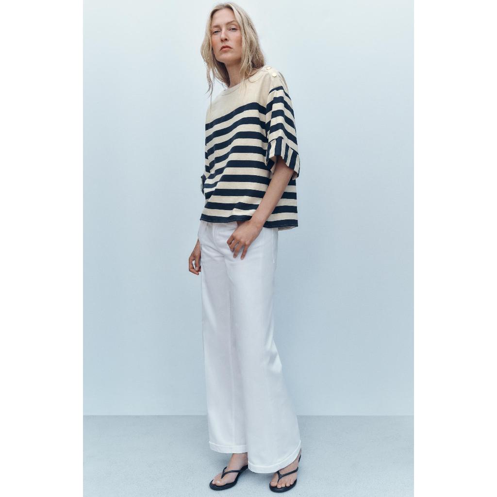 ZARA KEMEJA BERGARIS DENGAN LINEN