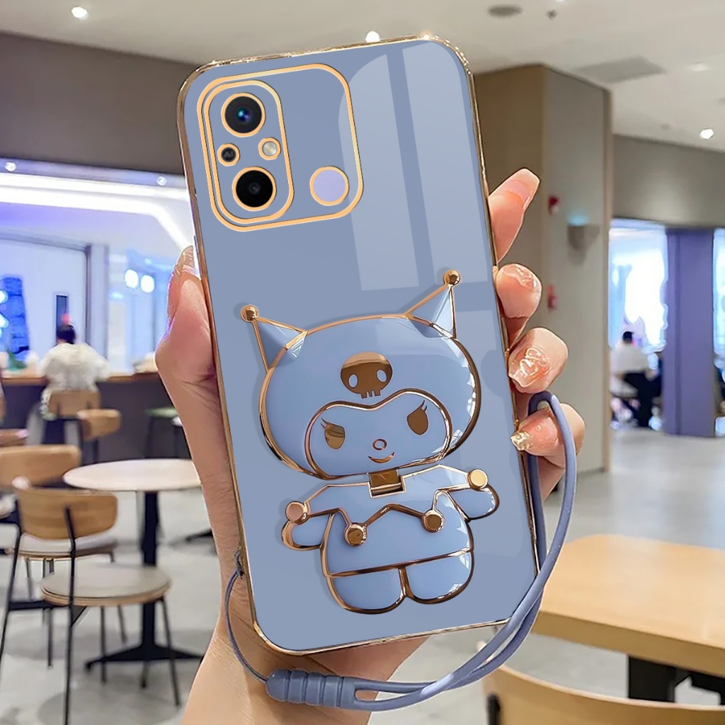 Softcase Xiaomi Redmi 12C Case Mirror Stand Kuromi Casing Plating Terbaru