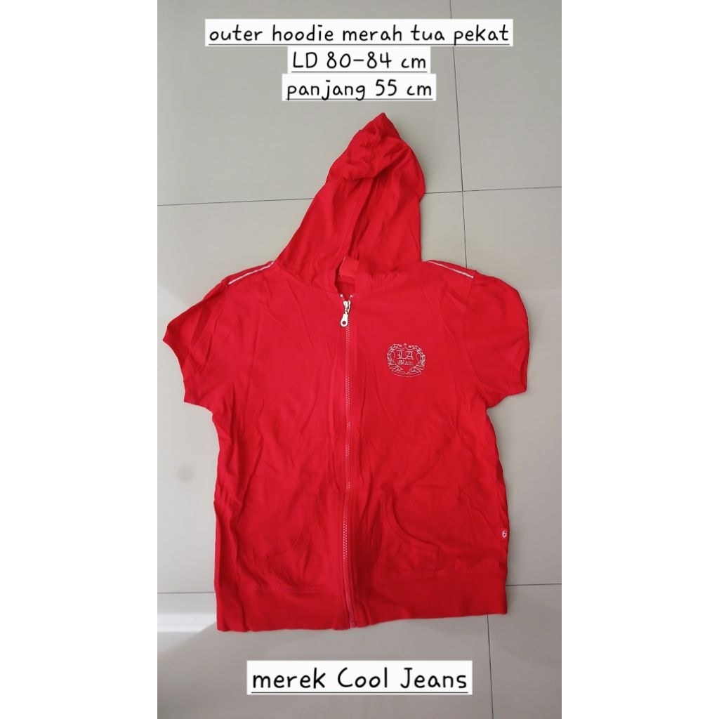 outer hoodie merah tua remaja perempuan cool jeans teen