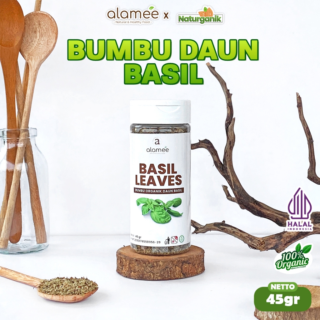 

ALAMEE Daun Basil Bumbu Dapur Dried Leaf Murni Asli Seasoning Organik Garnish Tabur Naturganik