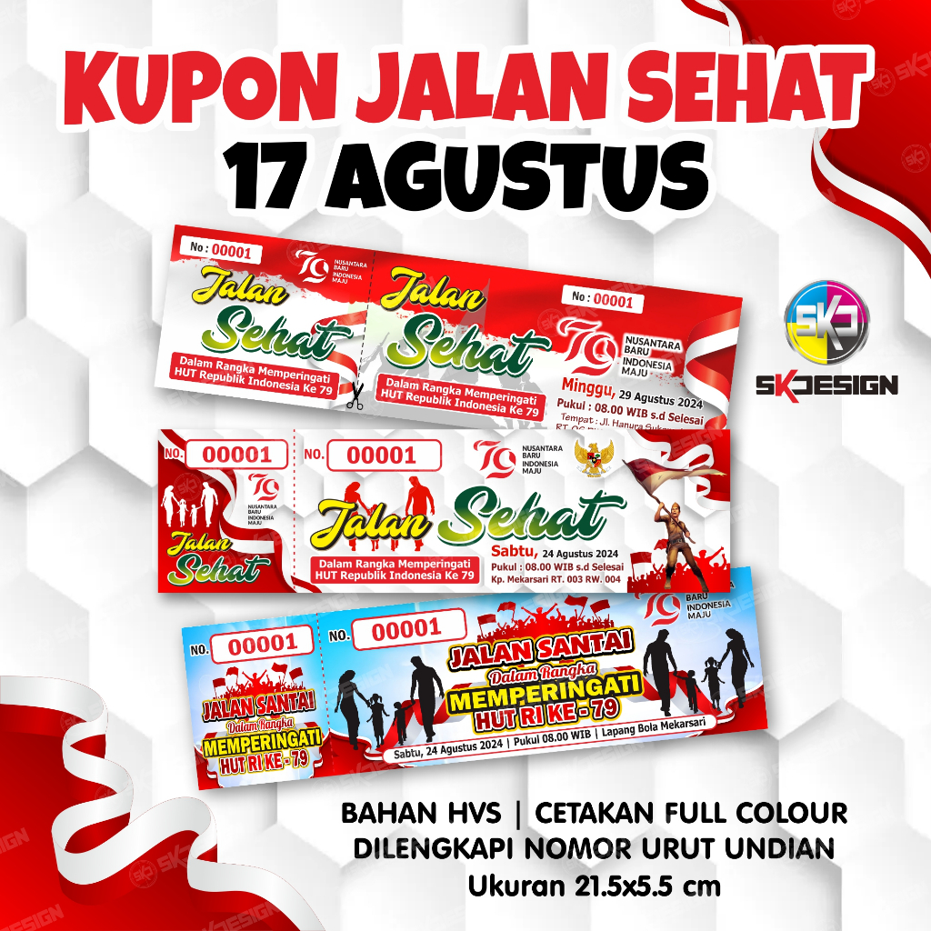 

Kupon Jalan Sehat Jalan Santai | 17 Agustus | Karcis Jalan Sehat (Tanpa Minimal Order) Isi 50 lembar