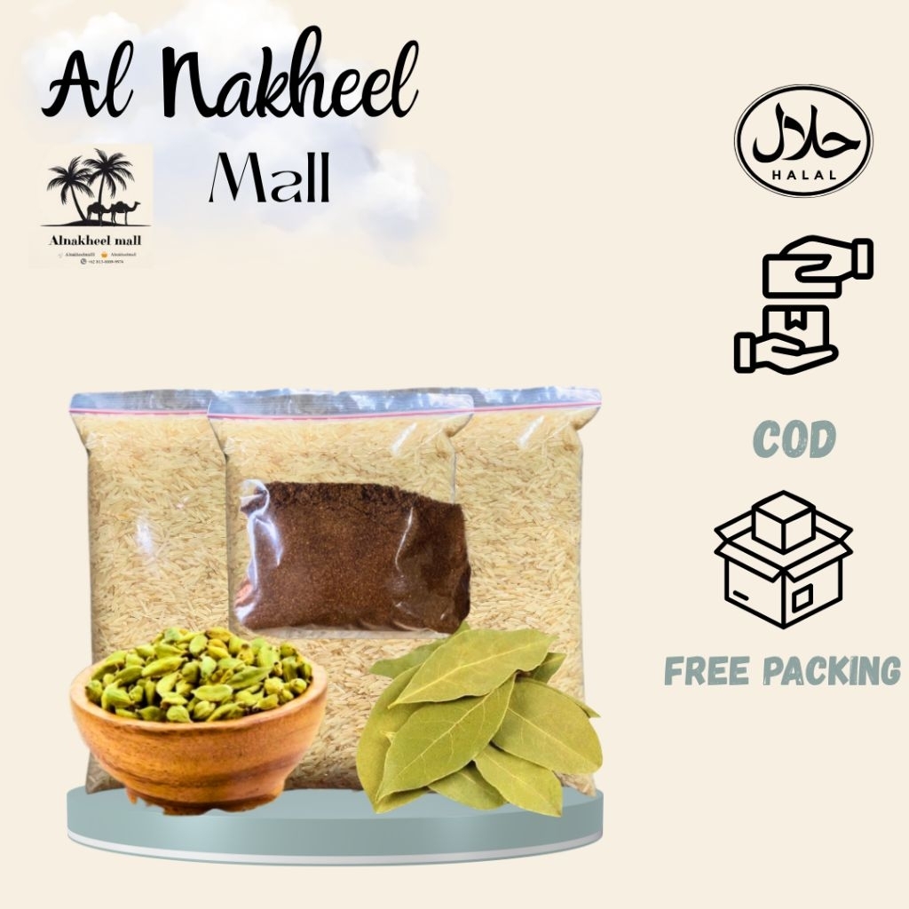 

Paketan Nasi Basmati 1 kg + kapolaga hijau + Bumbu Kebuli + daun salam impor(Bay Leaf)