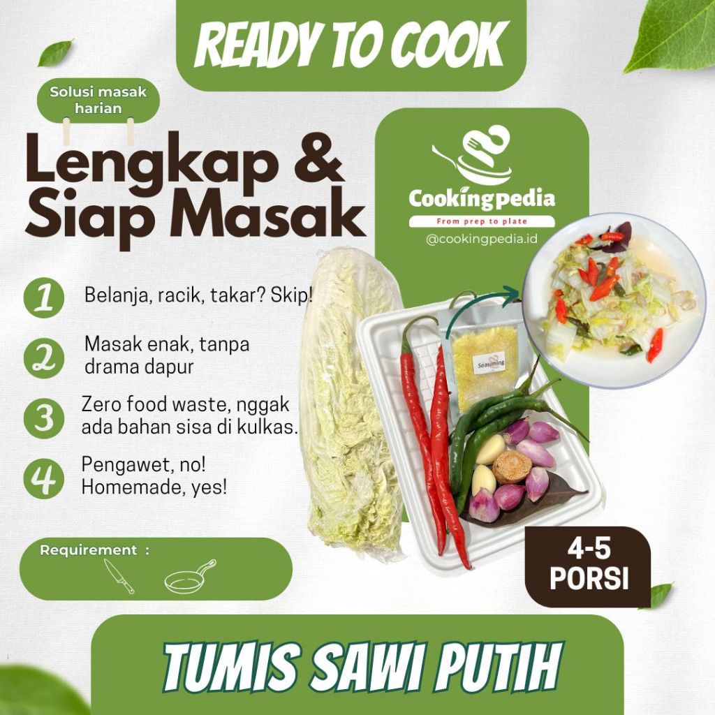 

[Cookingpedia] Paket Masak Tumis Sawi Putih I Tinggal Tumis I Sayur Segar I Paket Masak Lengkap I Bumbu Komplit I Sayur Pack I Sayur Siap Masak I Anti Ribet I Ready to Cook