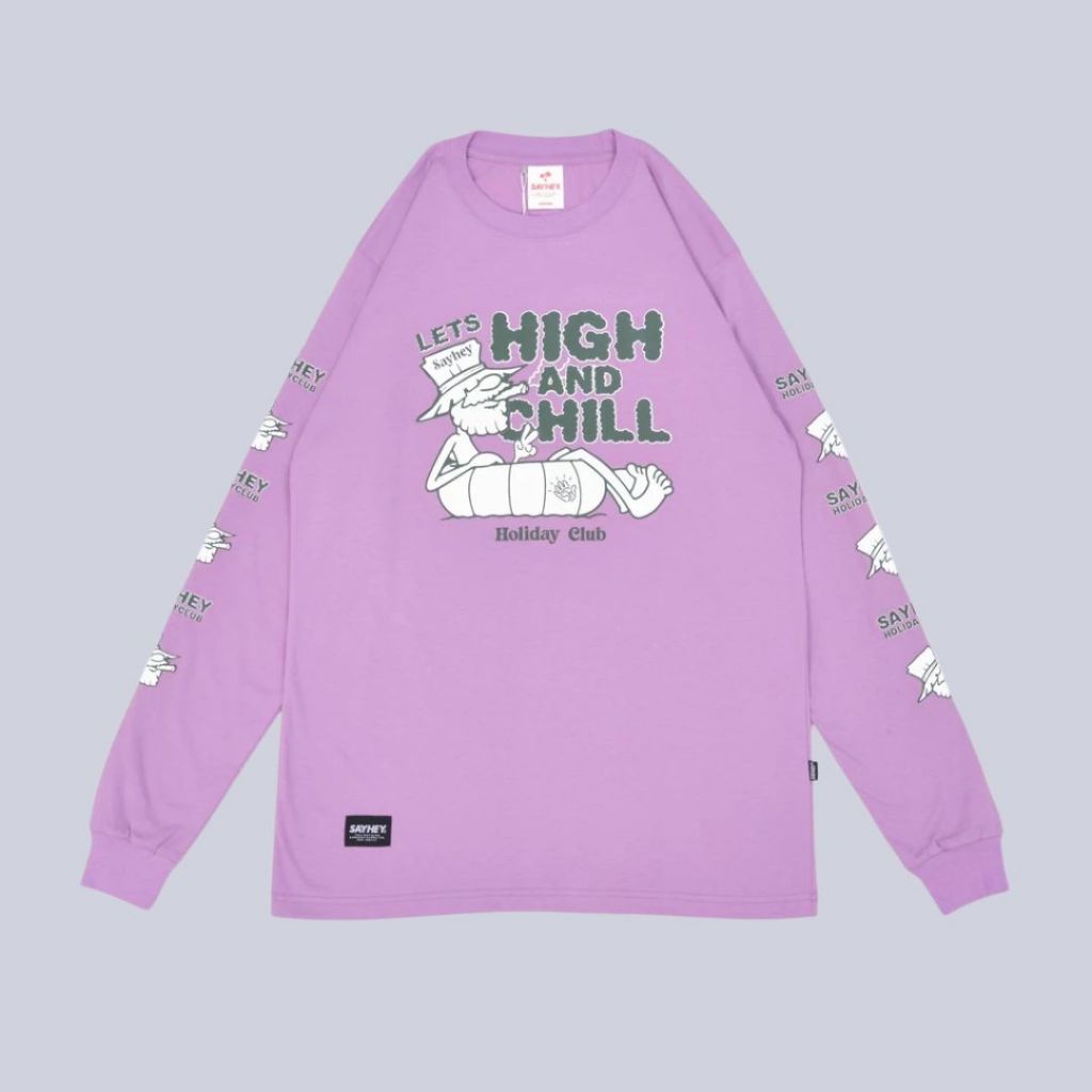 Sayhey Holidayclub - High And Chill LS | Kaos Longsleeve Lengan Panjang Pria Wanita – Lembut, Adem, 
