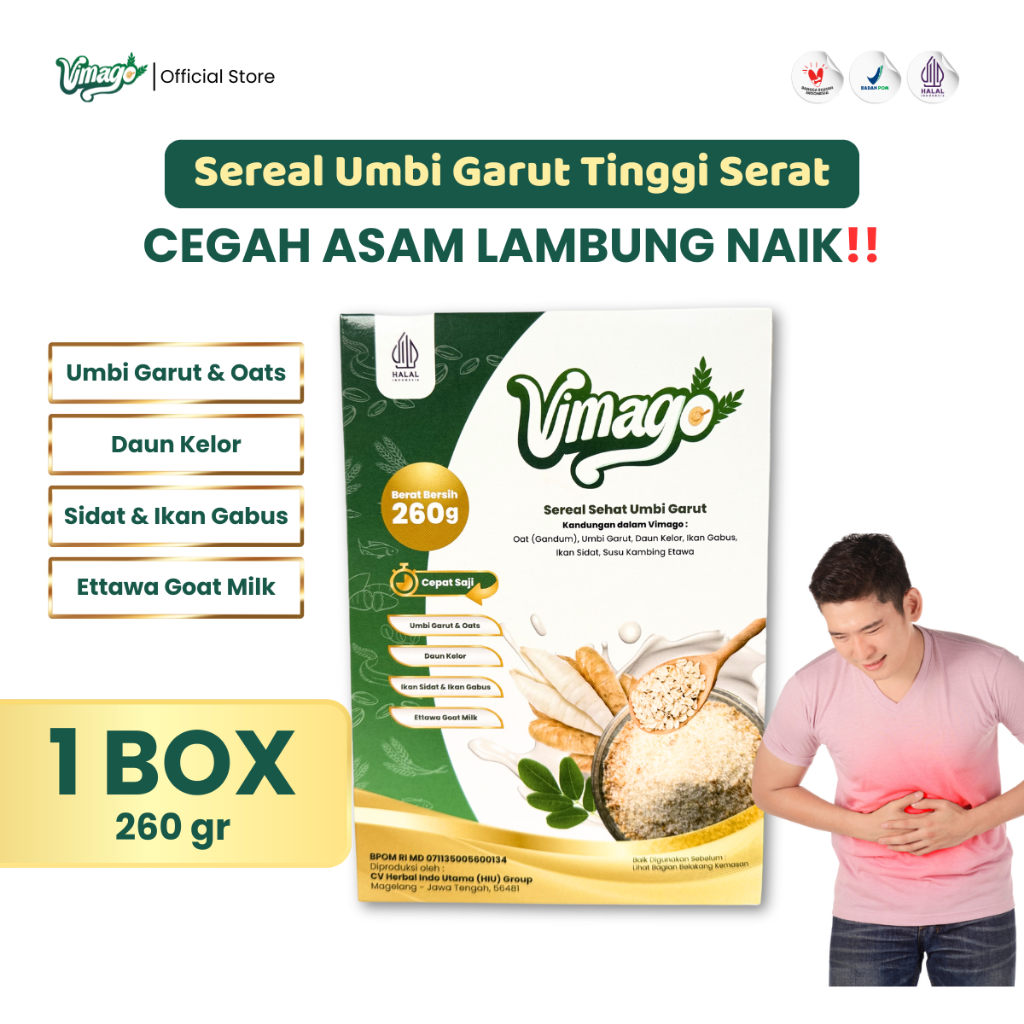 

VIMAGO Sereal Oat Umbi Garut Solusi Meredakan Asam Lambung dan Gerd - 260g