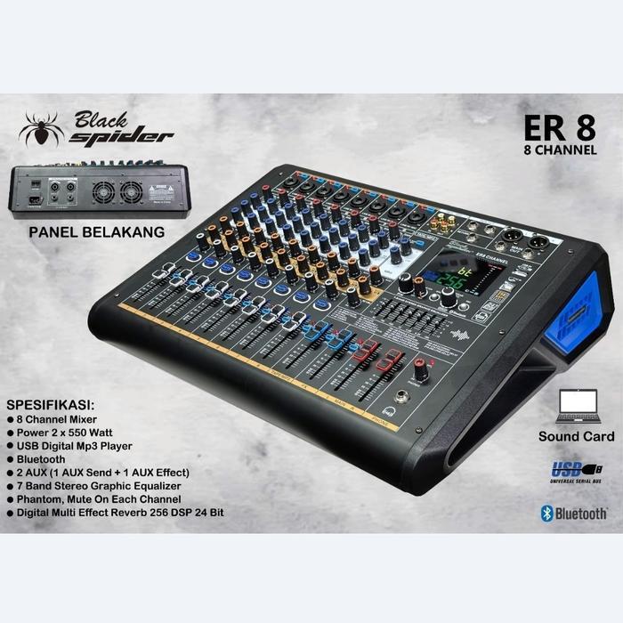 Power Mixer BlackSpider ER8 8 CHANNEL Mixer Blackspider 8Ch Ori 2000 Watt