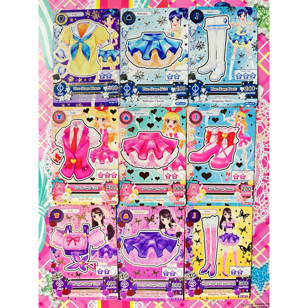 Kartu Aikatsu Pink Purple Blue Stage Set Beta IPL Version Set Ichigo Hoshimiya Ran Shibuki Aoi Kiriy