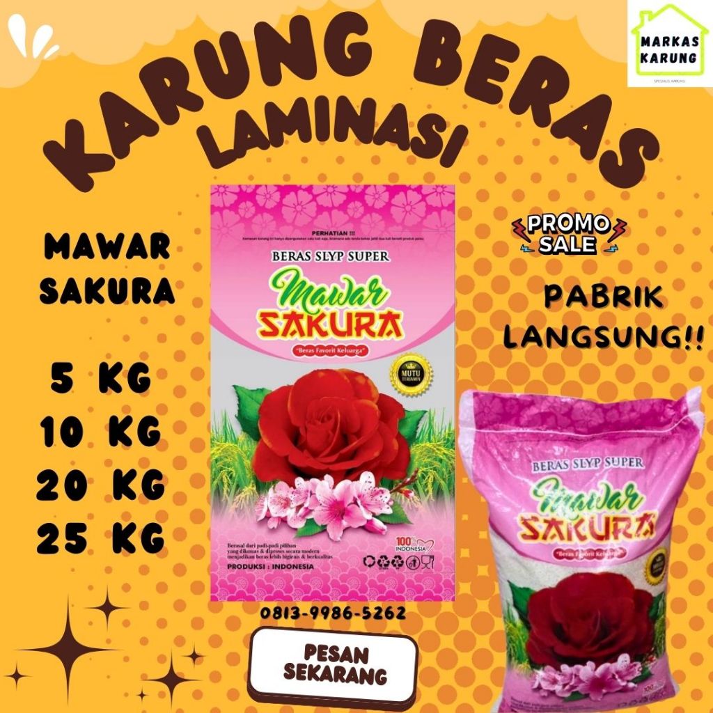 Karung Laminasi Sakura Beras Super Karung Beras Mawar Sakura 5kg 10kg 20kg 25kg Karung Beras premium