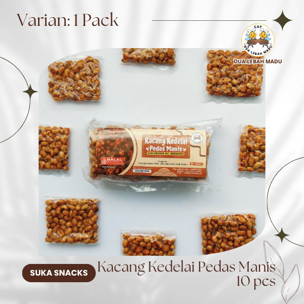 

[1 PACK] SS - KACANG KEDELAI PEDAS MANIS 10 PCS - DUA LEBAH MADU - KACANG KEDELAI - CAMILAN PEDAS