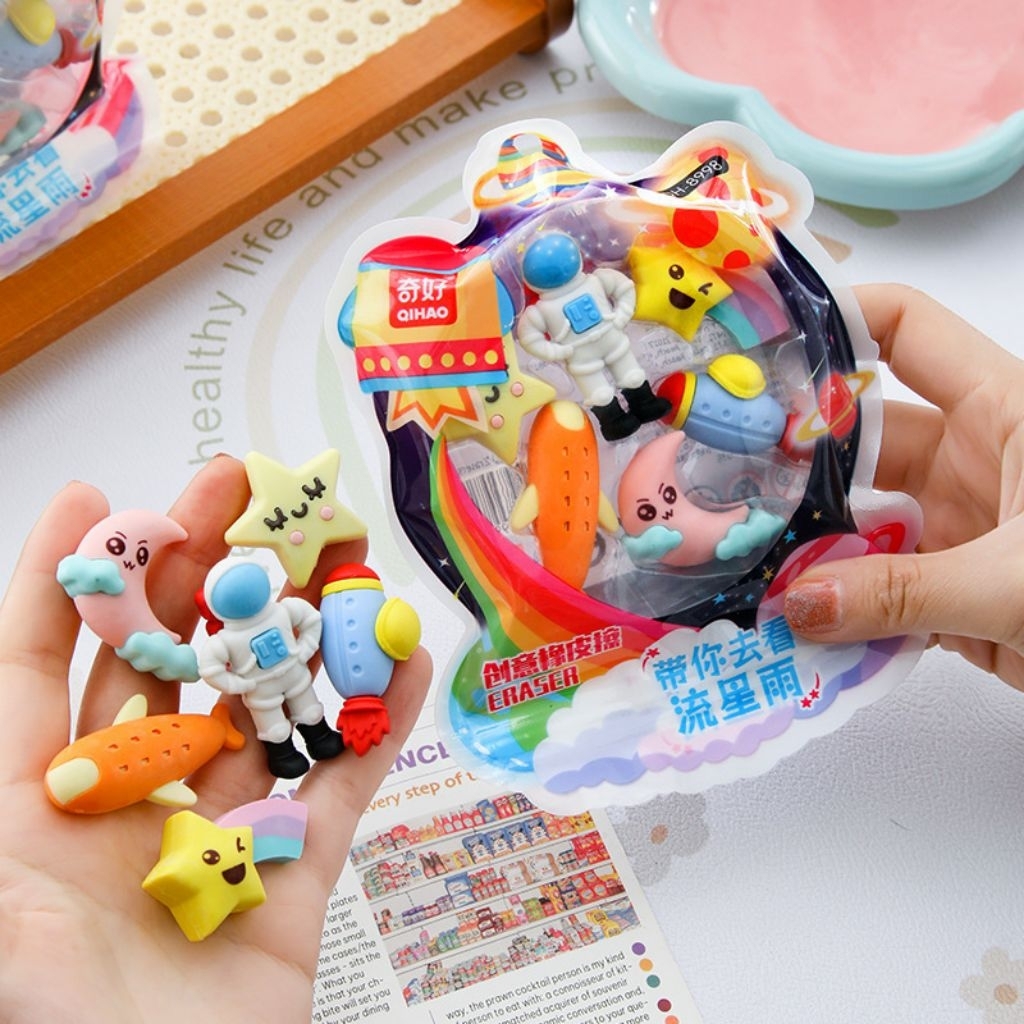 

penghapus lucu 1 bungkus isi 6,bentuk astronot, bintang, bulan