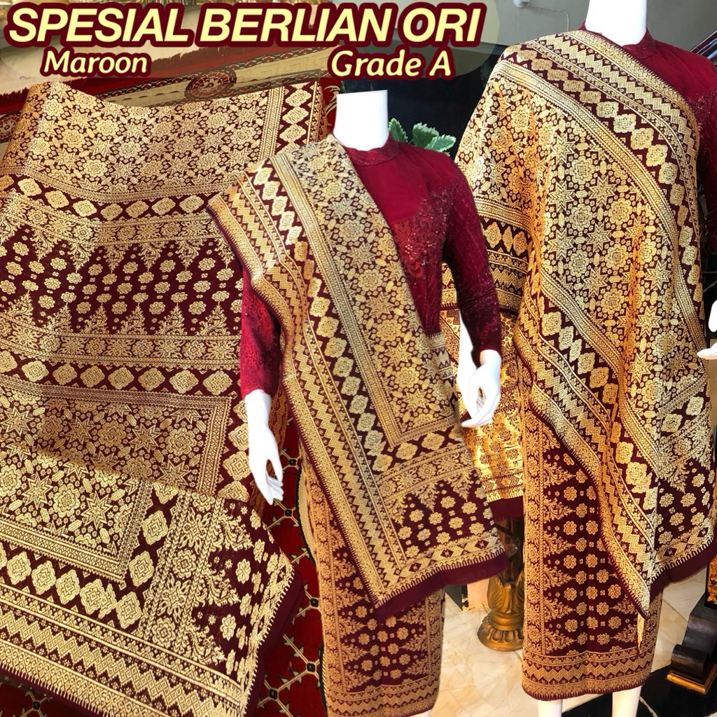 Spesial Songket Berlian ORI / Lepus Berlian Grade A, Rangkap 1 / Maroon /songket tenun asli palemban