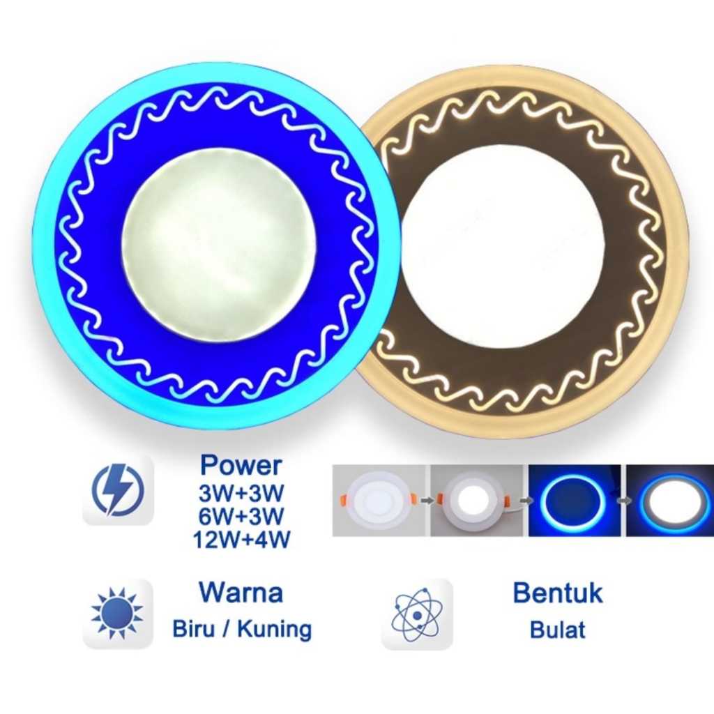 Lampu Downlight Plafon Panel LED BULAT Dua Warna / Lampu Plafon Dengan Corak Ornamen DUA WARNA 6+3W 