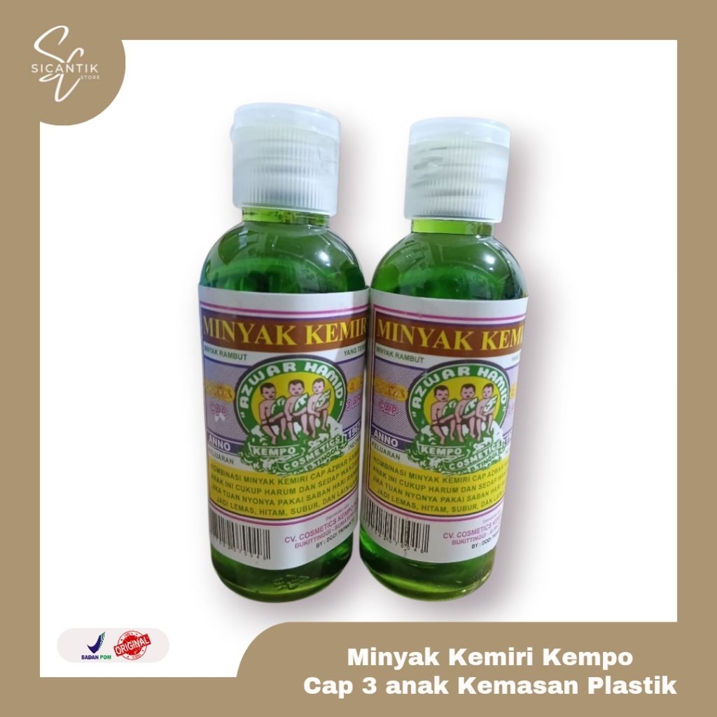 MINYAK KEMIRI CAP 3 ANAK 60 ML BOTOL PLASTIK | ASLI AZWAR HAMID BUKITTINGGI MINYAK RAMBUT ORIGINAL B