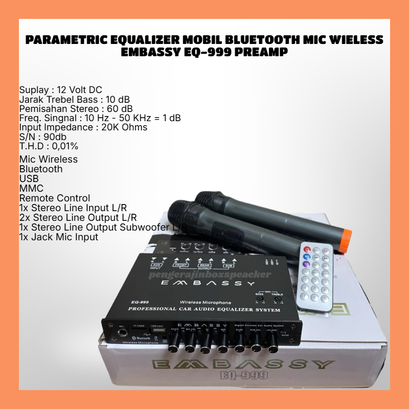 PARAMETRIC EQUALIZER MOBIL BLUETOOTH MIC WIELESS EMBASSY EQ-999 PREAMP