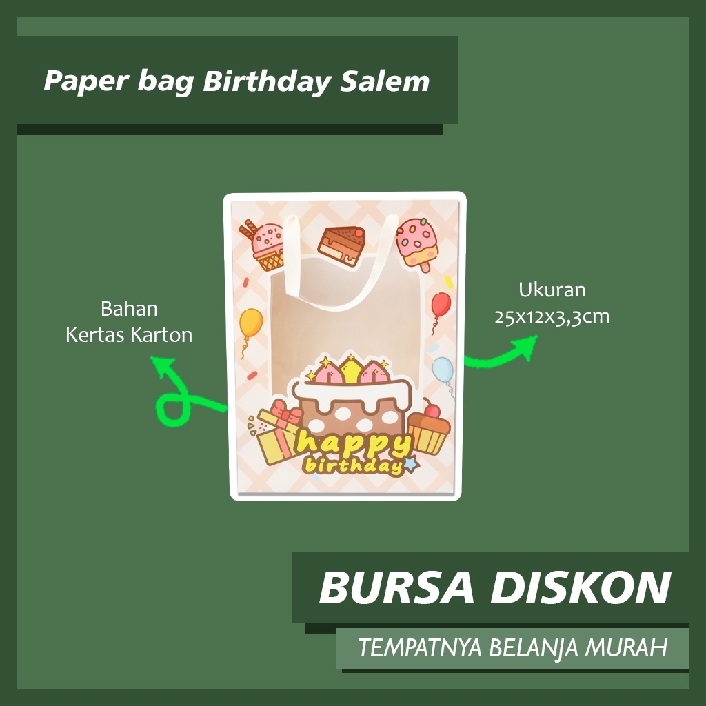 

Packaging Paper Bag CD-765 Birthday Mika 25x12x33 cm CD-006L Paperbag Mika Transparant Ulang Tahun Lucu Goodie Bag Kantong Kertas Happy Birthday